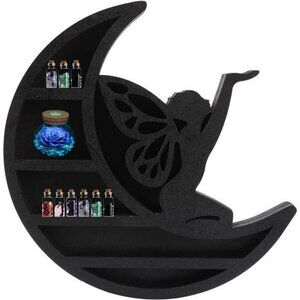 Wall Mounted Moon Shelf Crystal Display Stand Floating Wood Shelf Room Decor
